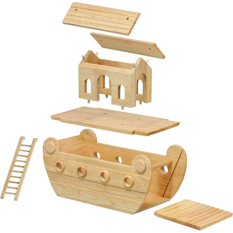 Wooden deluxe Noahs ark playset with natural wood characters