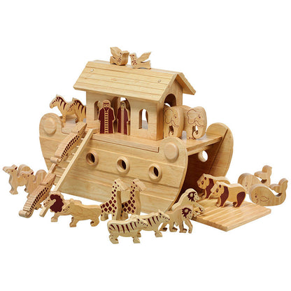 Wooden deluxe Noahs ark playset with natural wood characters