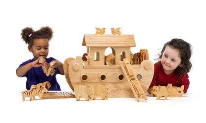 Wooden deluxe Noahs ark playset with natural wood characters