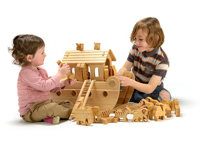 Wooden deluxe Noahs ark playset with natural wood characters