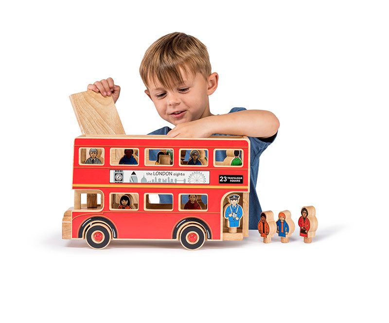 Wooden deluxe London bus playset with figures