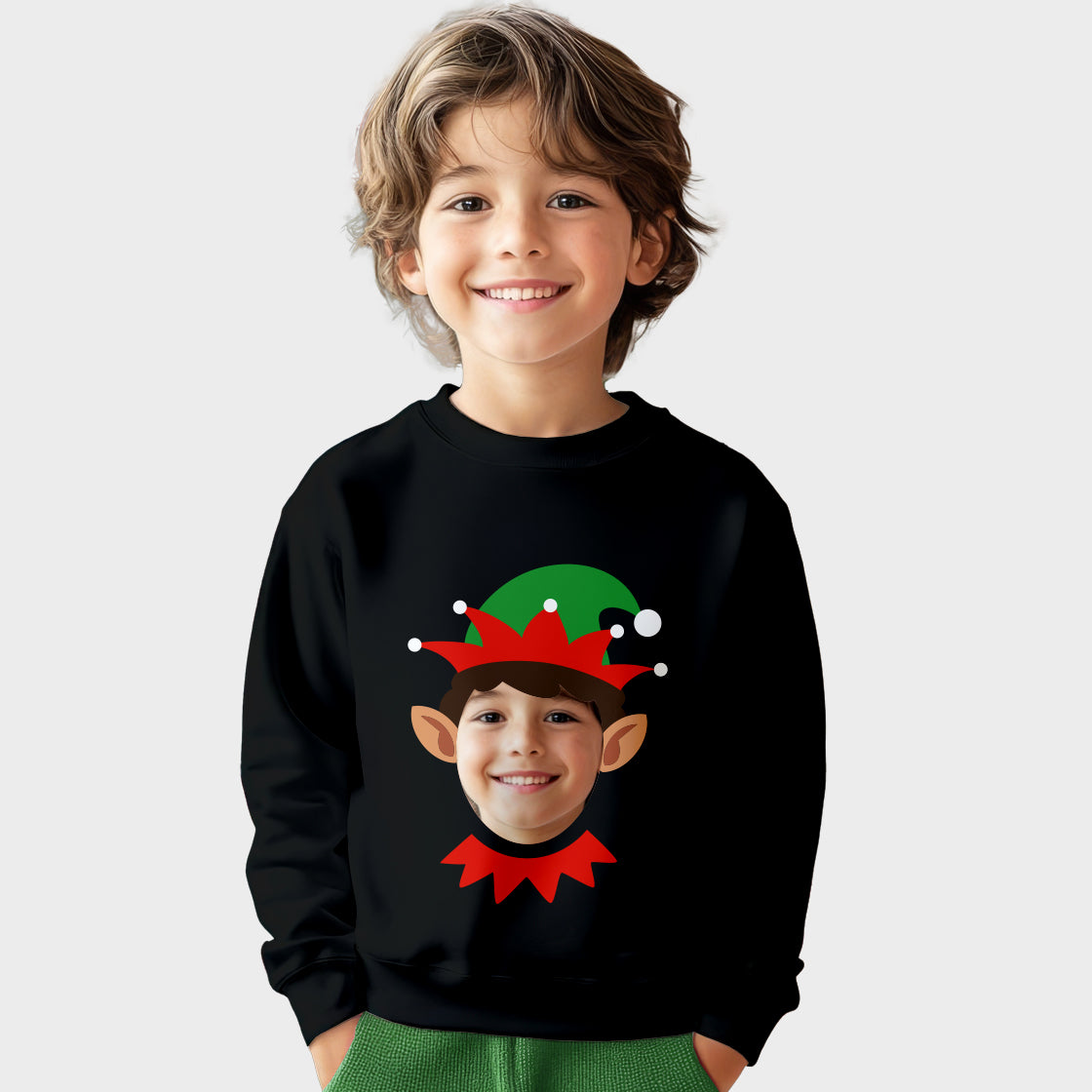 Photo Upload Kids Christmas Jumper - Get Elfed (Black)