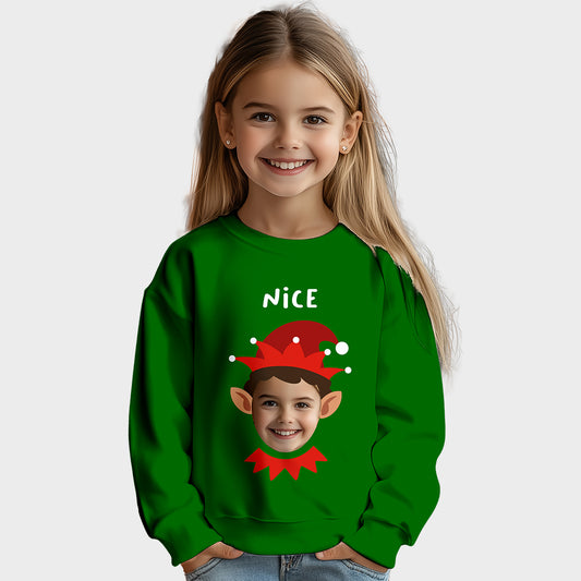 Photo Upload Kids Christmas Jumper - Nice Elf