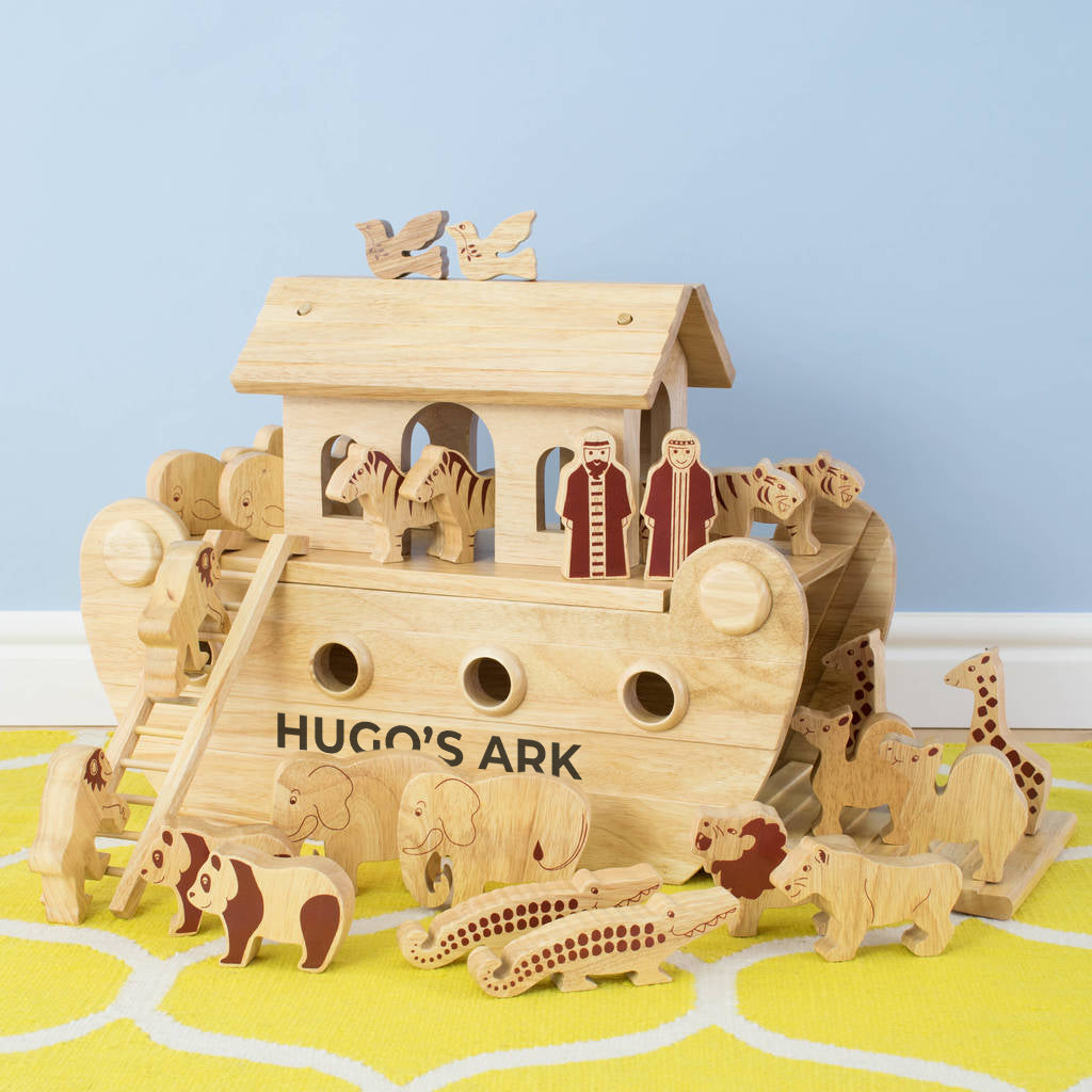 Wooden deluxe Noahs ark playset with natural wood characters